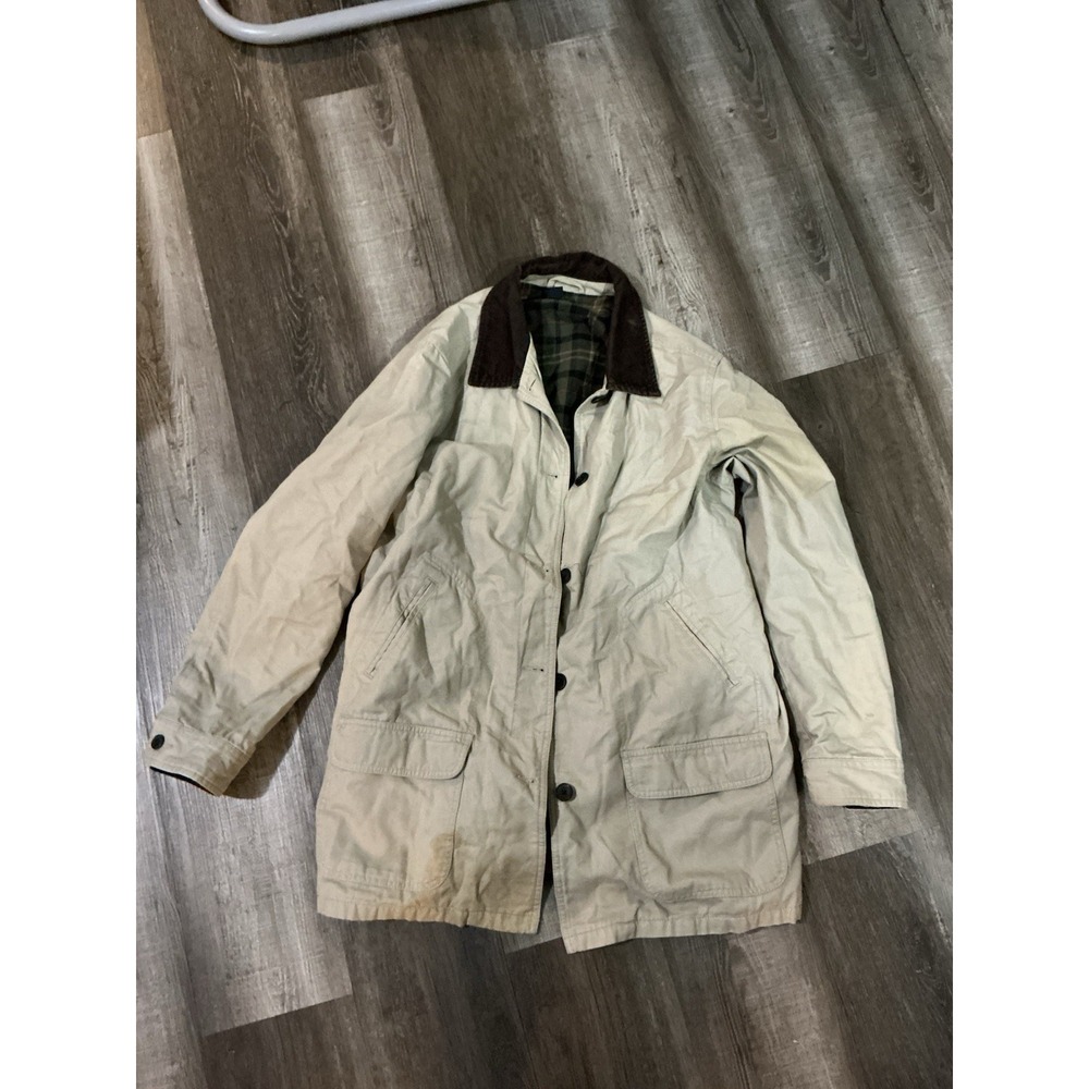 Lands End Men's Sz 2X Tan Barn Chore Jacket Coat Canvas Corduroy Plaid Flannel